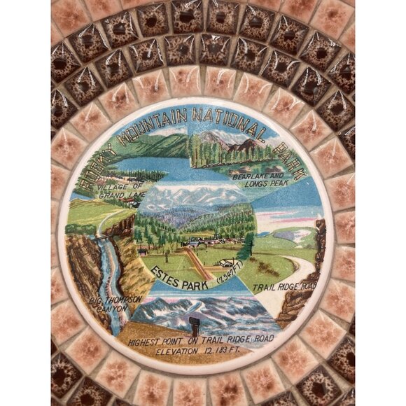 Vintage Rocky Mountain National Park Souvenir Plate Scenic Design Textured Gold - Picture 2 of 10